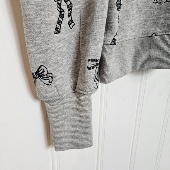 Anthropologie Casual Chic Gray Bow-Print Puff-Sleeve Sweatshirt - Picture 7 of 16